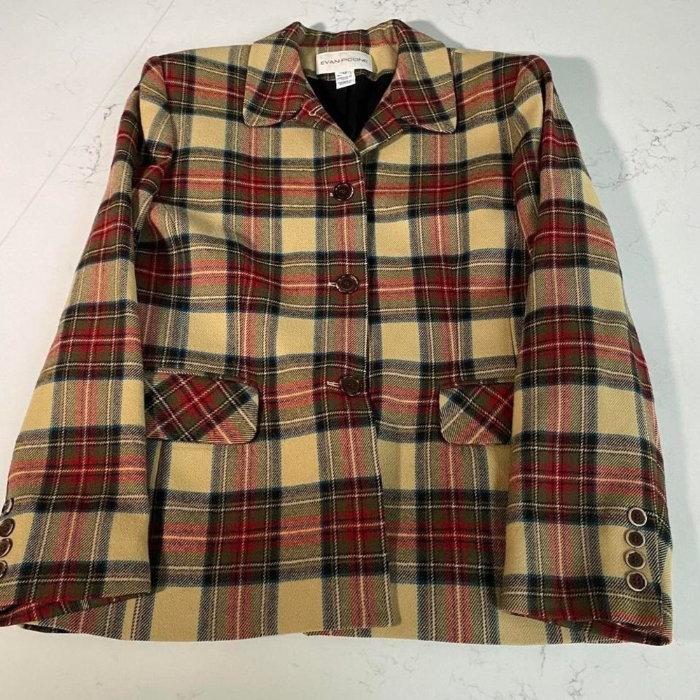 Vintage‎ Evan-Picone Wool Plaid Blazer Jacket Women's Size 12 USA Made 100% Wool